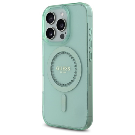 GUESS ETUI HARDCASE DO IPHONE 16 PRO 6.3 DO MAGSAFE IML RHINESTONES ZIELONE