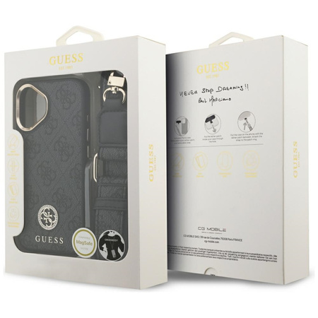 Etui Guess 4G Strass Logo & Big Strap Metal Buttons MagSafe do iPhone 17 czarny