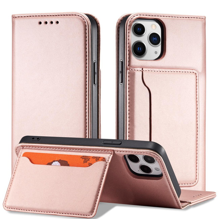 Magnet Card Case etui do iPhone 12 Pro Max pokrowiec portfel na karty kartę podstawka różowy