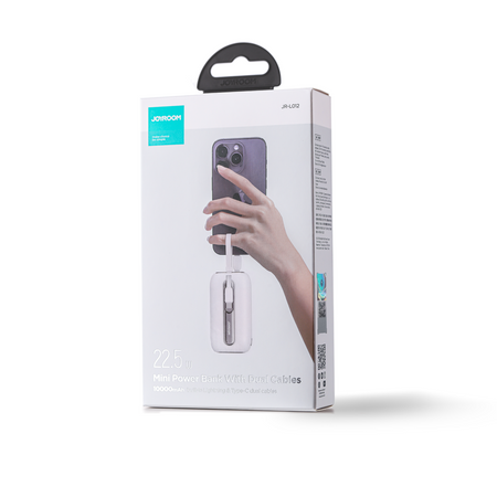 Joyroom powerbank 10000mAh Colorful Series 22.5W z 2 wbudowanymi kablami USB C i Lightning biały (JR-L012)