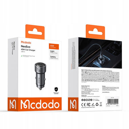 MCDODO SZYBKA ŁADOWARKA SAMOCHODOWA DO TELEFONU LAPTOPA TABLETU USB-C 45W