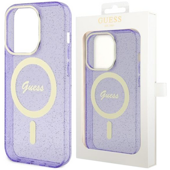 Etui Guess GUHMP14LHCMCGU na iPhone 14 Pro purpurowy/purple hardcase Glitter Gold MagSafe