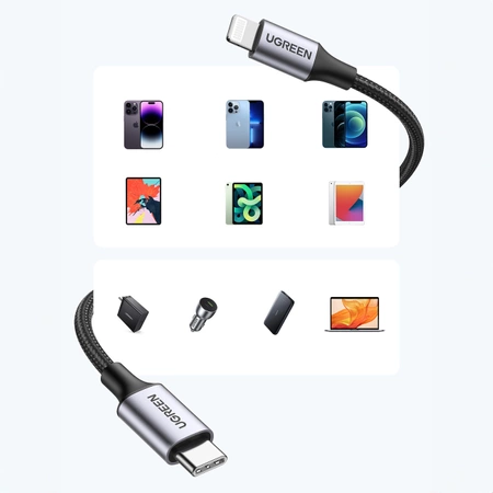 Kabel Ugreen US304 Lightning - USB-C 2.0 MFi 2 m - szary