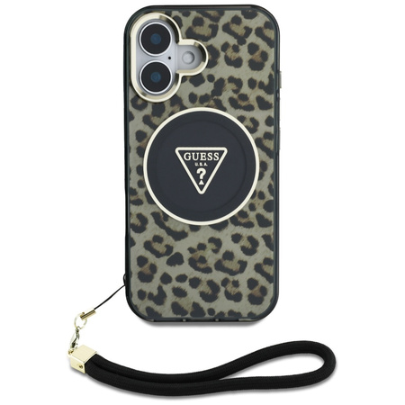 GUESS ETUI CASE POKROWIEC LEOPARD TRIANGLE CORD STRAP DO IPHONE 16
