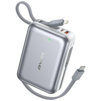 Powerbank Awei C03 20000mAh 45W          USB-A/USB-C + kable Lightning/USB-C srebrny