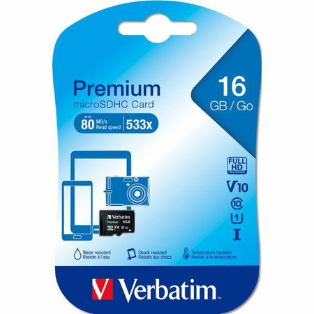 VERBATIM KARTA MICROSDHC 16GB V10 DO TELEFONÓW I TABLETÓW Z ADAPTEREM PRO