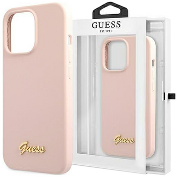 Guess GUHMP13LLSLMGLP iPhone 13 Pro / 13 6,1" jasnoróżowy/light pink hardcase Silicone Script Gold Logo Magsafe