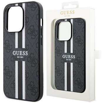 Etui Guess GUHMP14LP4RPSK na iPhone 14 Pro - czarne 4G Printed Stripes MagSafe