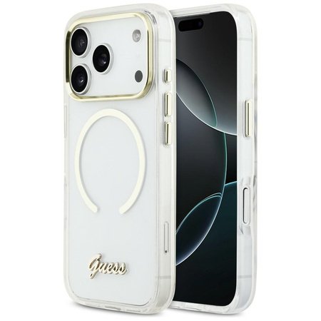 Etui Guess IML Script Metal MagSafe do iPhone 17 Pro Max przezroczysty