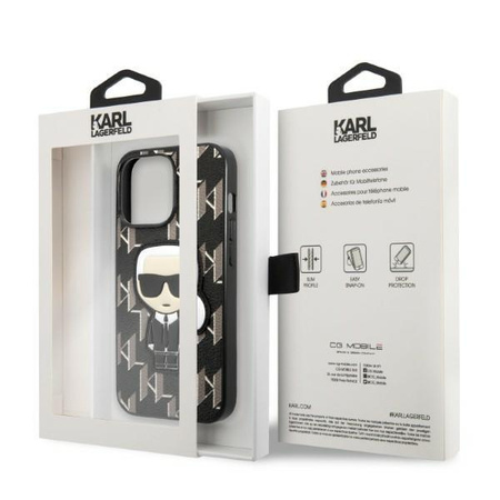 Etui Karl Lagerfeld KLHCP13LPMNIKBK na iPhone 13 Pro / 13 hardcase - czarne Monogram Ikonik Patch