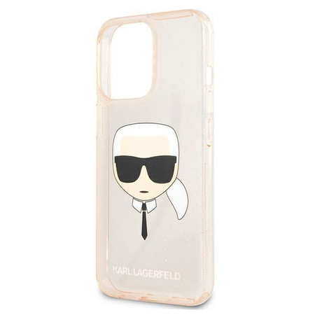 Etui Karl Lagerfeld KLHCP13LKHTUGLGO na iPhone 13 Pro / 13 - złote Glitter Karl's Head