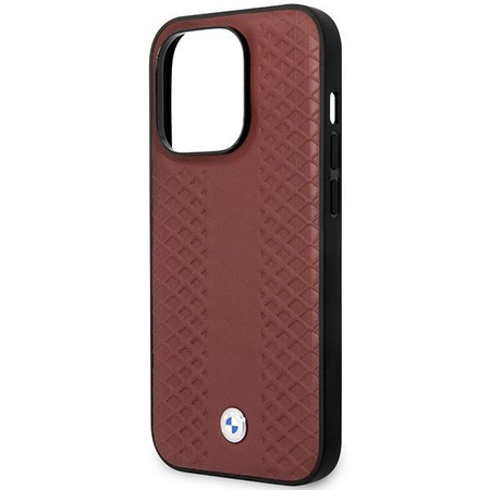 Etui BMW BMHMP14L22RFGR na iPhone 14 Pro burgundowy/burgundy Leather Diamond Pattern MagSafe