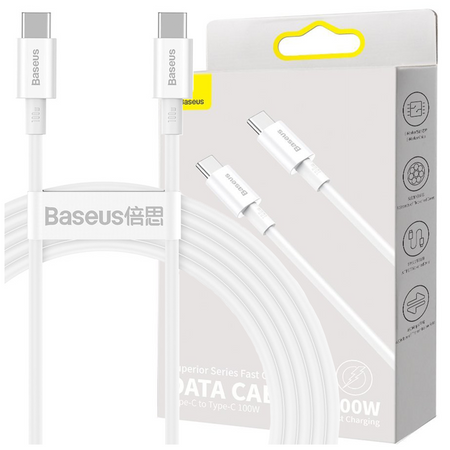 Baseus Superior kabel przewód USB Typ C - USB Typ C szybkie ładowanie Quick Charge / Power Delivery / FCP 100W 5A 20V 2m biały (CATYS-C02)