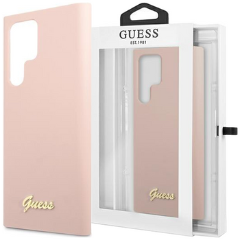 Etui Guess GUHCS23LLSLMGPP S23 Ultra S918 - różowe Silicone Script Metal Logo