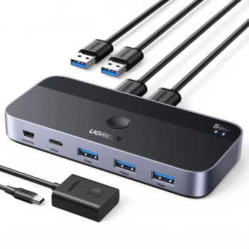 UGREEN PRZEŁĄCZNIK SWITCH USB 3.0 2-IN-4 DO KOMPUTERA LAPTOPA KONTROLA DUAL