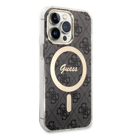 Zestaw Guess GUBPP13LH4EACSK Case+ Charger iPhone 13 Pro czarny/black hard case 4G Print MagSafe