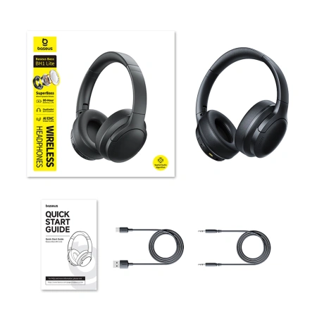 Słuchawki bezprzewodowe Baseus Bass BH1 Lite nauszne Bluetooth 6.0 - czarne