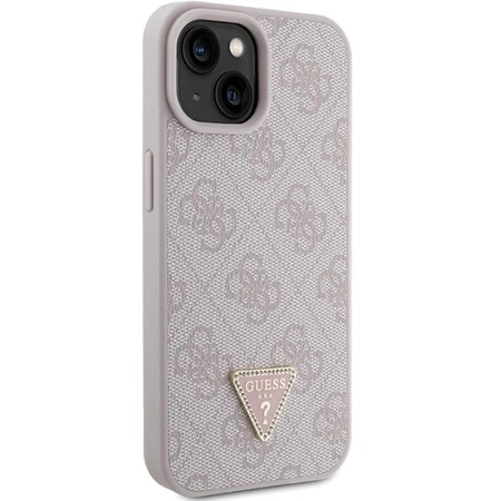 Etui Guess Leather 4G Triangle Strass do iPhone 15 - różowe