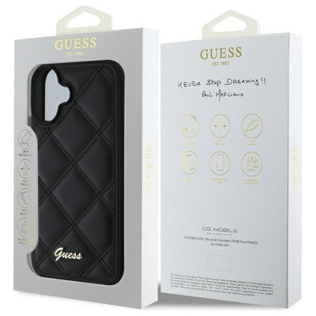 GUESS ETUI CASE HARDCASE DO IPHONE 16 61 CZARNY QUILTED METAL LOGO
