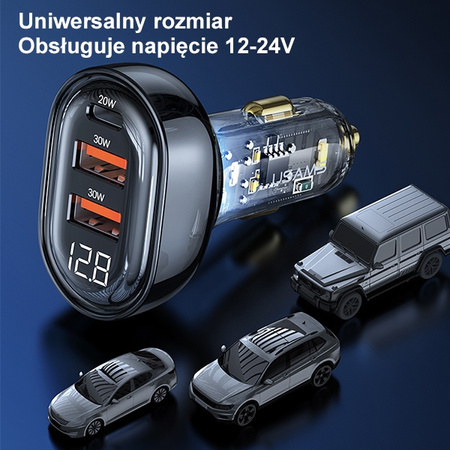 USAMS ŁADOWARKA SAMOCHODOWA 2xUSB 1xUSB-C 80W DO TELEFONÓW ZŁĄCZE USB-C