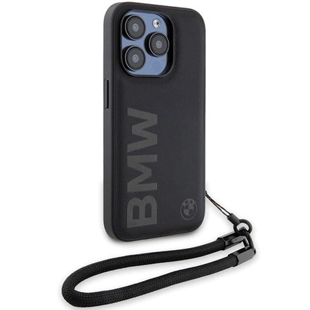 Etui BMW Signature Leather Wordmark Cord na iPhone 15 Pro - czarne