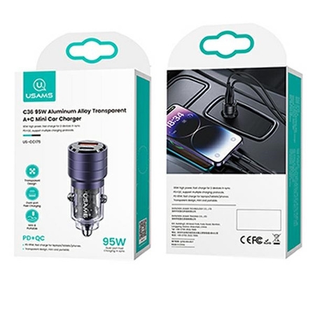 USAMS ŁADOWARKA SAMOCHODOWA C36 1xUSB-C 95W DO TELEFONÓW ZŁĄCZE FAST CHARGE