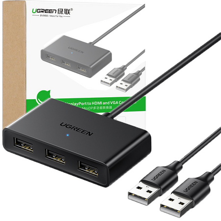 Ugreen przełącznik adapter switch box USB 2 wejścia - 3 wyjścia czarny (CM409)