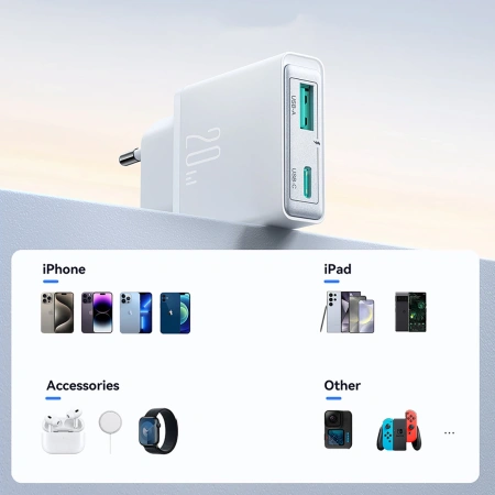 Ładowarka sieciowa Joyroom JR-TCF14 20W USB-A USB-C supercienka - biała