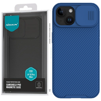 Pancerne etui Nillkin CamShield Pro Magnetic Case do iPhone 15 Plus z osłoną na aparat - niebieskie