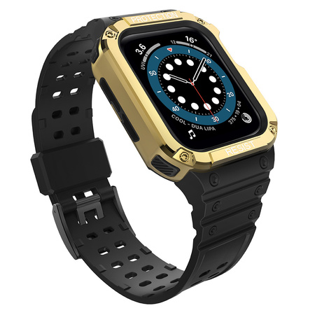 Protect Strap Band opaska z etui do Apple Watch 7 / 6 / 5 / 4 / 3 / 2 / SE (41 / 40 / 38mm) obudowa pancerny pokrowiec na zegarek czarny