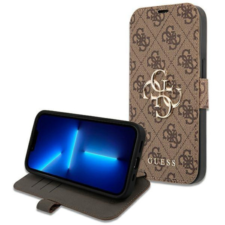 Etui Guess GUBKP13L4GMGBR na iPhone 13 Pro / 13 - brązowe book 4G Big Metal Logo