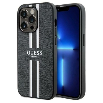 Etui Guess 4G Printed Stripes MagSafe na iPhone 15 Pro Max - czarne