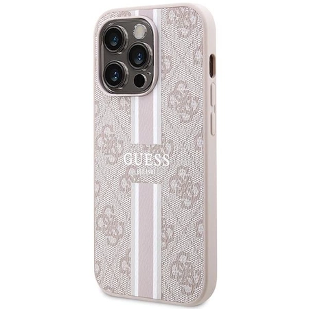 Etui Guess 4G Printed Stripes MagSafe na iPhone 15 Pro - różowe