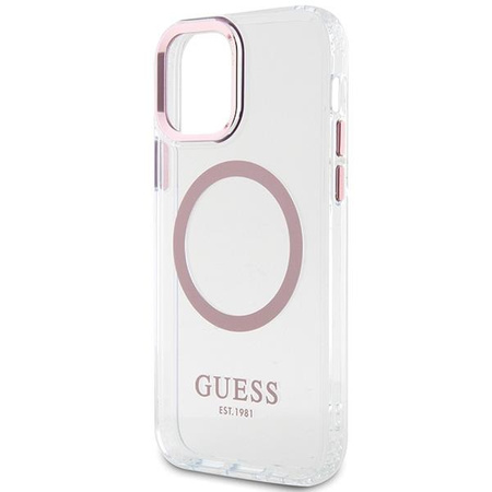 Etui Guess GUHMP12MHTRMP na iPhone 12 / iPhone 12 Pro - różowe Metal Outline Magsafe