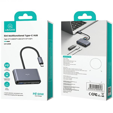 USAMS ADAPTER HUB 5W1 USB 3.0 USB-C DO WINDOWS MACBOOK TABLET SMARTFON