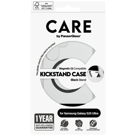 Etui CARE by PanzerGlass Feature Black Kickstand & QI do Samsung Galaxy S25 Ultra - przezroczysty