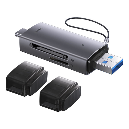 Baseus Lite Series adapter czytnik kart SD/TF USB Typ A/USB Typ C szary (WKQX060113)