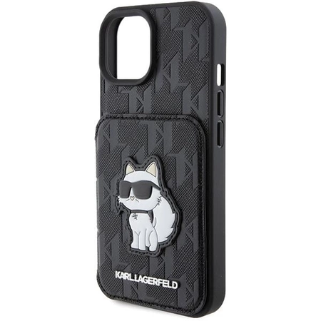 Etui Karl Lagerfeld Saffiano Cardslots and Stand Monogram Choupette do iPhone 15 - czarne