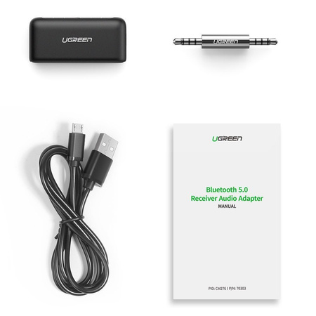 Ugreen odbiornik dźwięku Bluetooth 5.0 audio AUX mini jack do samochodu czarny (70303)