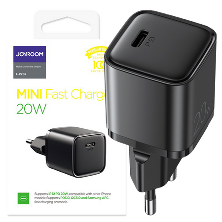 Joyroom szybka ładowarka sieciowa USB Typ C 20W Power Delivery Quick Charge 3.0 AFC czarna (L-P202)