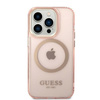 Guess GUHMP14LHTCMP iPhone 14 Pro 6,1" różowy/pink hard case Gold Outline Translucent MagSafe