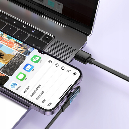 MCDODO KABEL KĄTOWY USB LIGHTNING PŁASKI 36W DO IPHONE 12 13 14 CZARNY 1M