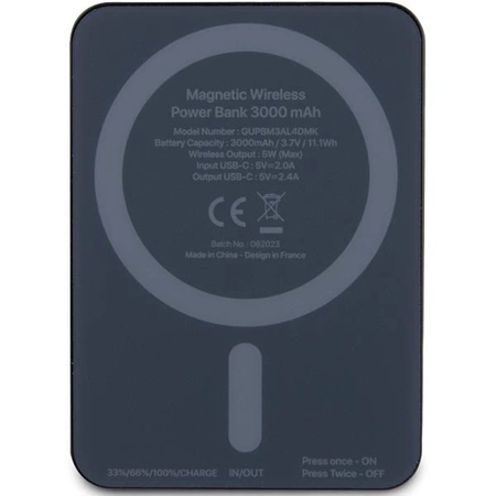 Powerbank indukcyjny Guess MagSafe Metal Script Logo 5W 3000mAh - czarny
