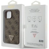Etui Guess Leather 4G Triangle Strass do iPhone 15 - brązowe