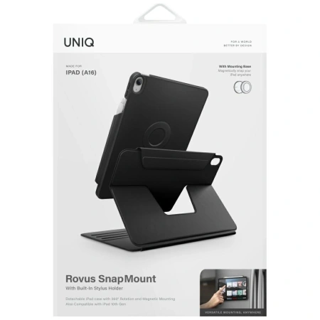 Etui UNIQ Rovus Snapmount Magnetic 360 Rotating Detachable do iPad 11" 2025 / iPad 10.9" 2022 (10 gen.) - czarne