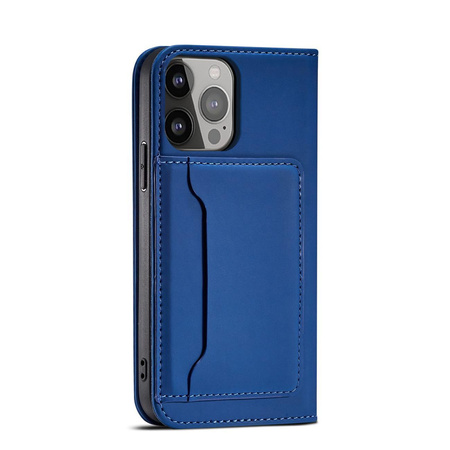 Magnet Card Case etui do iPhone 13 Pro Max pokrowiec portfel na karty kartę podstawka niebieski