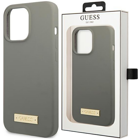 Guess GUHMP13MSPLG iPhone 13 6,1" szary/grey hard case Silicone Logo Plate MagSafe