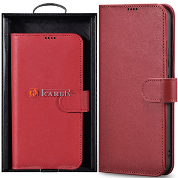 iCarer Haitang Leather Wallet Case skórzane etui do Samsung Galaxy S22+ (S22 Plus) portfel obudowa pokrowiec czerwony (AKSM05RD)