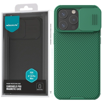 Pancerne etui Nillkin CamShield Pro Magnetic Case do iPhone 15 Pro Max z osłoną na aparat - zielone