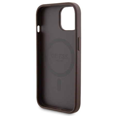 Zestaw Guess GUBPM5P15S4GEMGW iPhone15 6.1 hardcase + Powerbank 5000mAh MagSafe brązowy/brown 4G Metal Logo
